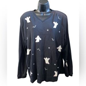 Karen Scott Sport Halloween Ghost Bats Sweater Black Women's Size X-Large